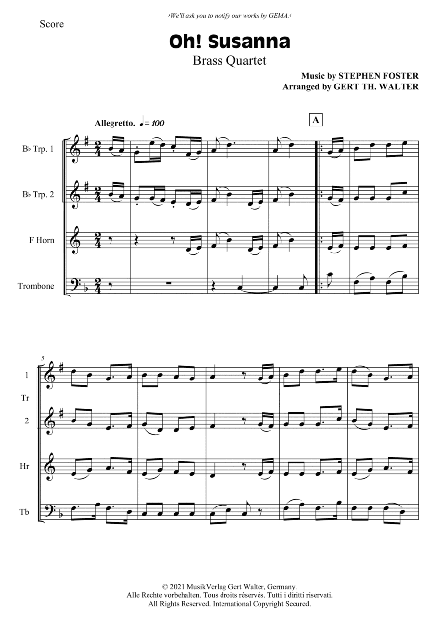 Oh! Susanna (arr. Gert Th. Walter)