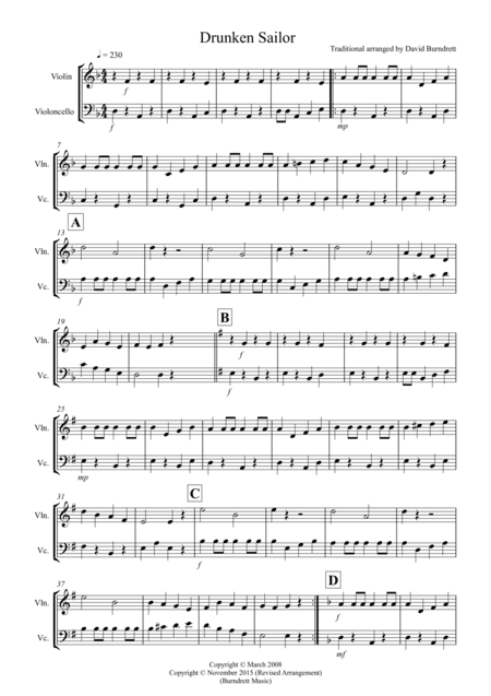 Drunken Sailor for Violin and Cello (arr. David Burndrett)