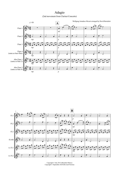 Adagio from Mozart's Clarinet Concerto for Flute Quartet (arr. David Burndrett)