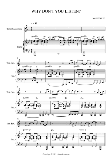 Why Don't You Listen? For Tenor Sax and Piano
