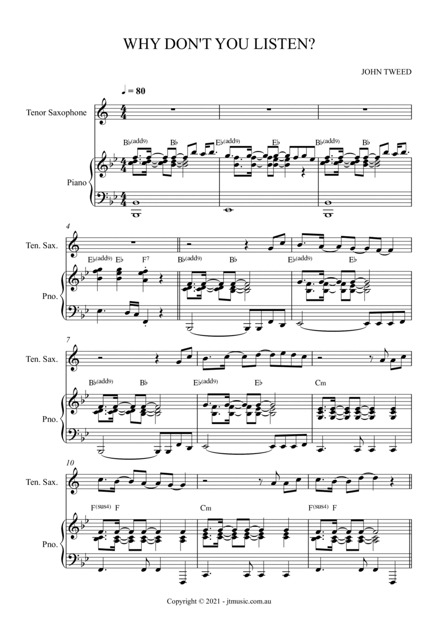 Why Don't You Listen? For Tenor Sax and Piano