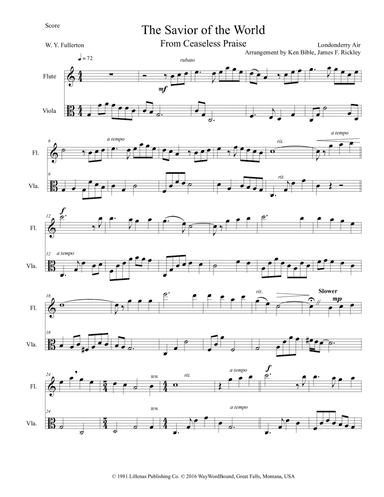 The Savior of the World (Londonderry Air), Flute, Viola (arr. James F. Rickley, Ken Bible)