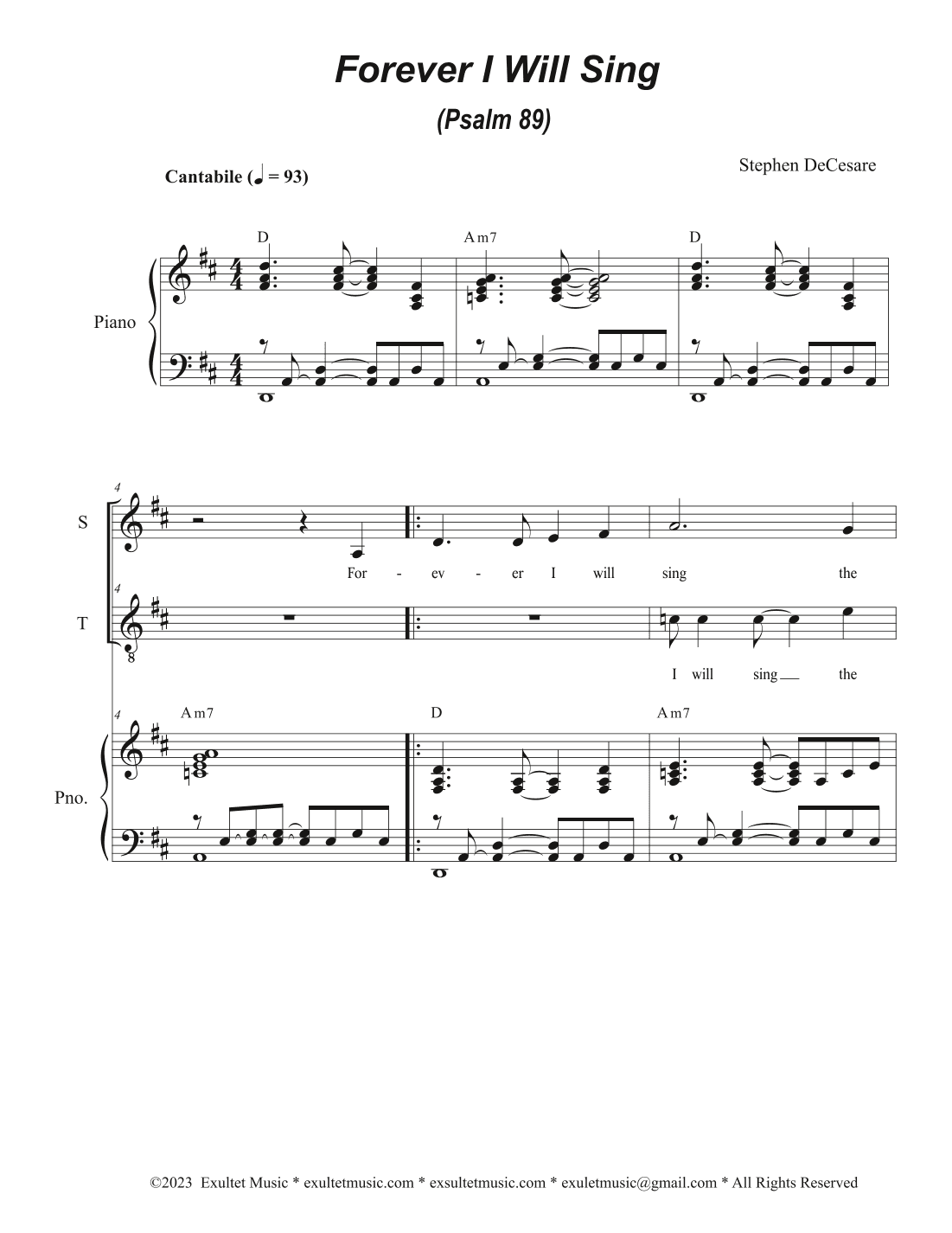 Forever I Will Sing (Psalm 89) (Duet for Soprano and Tenor solo)