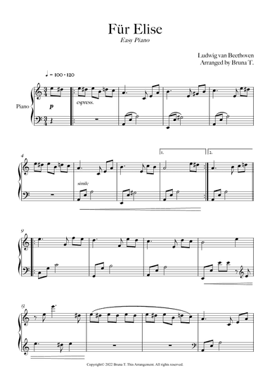Fur Elise (Easy Piano) (arr. Bruna T.)
