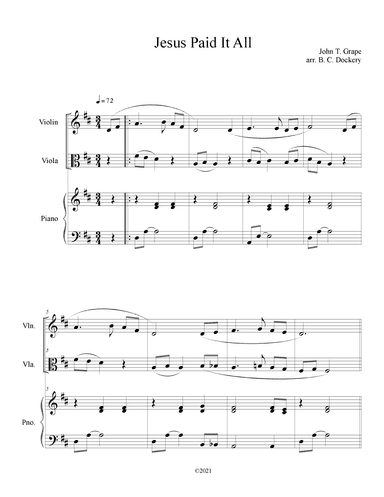Jesus Paid It All (Violin and Viola Duet with Piano Accompaniment) (arr. B. C. Dockery)