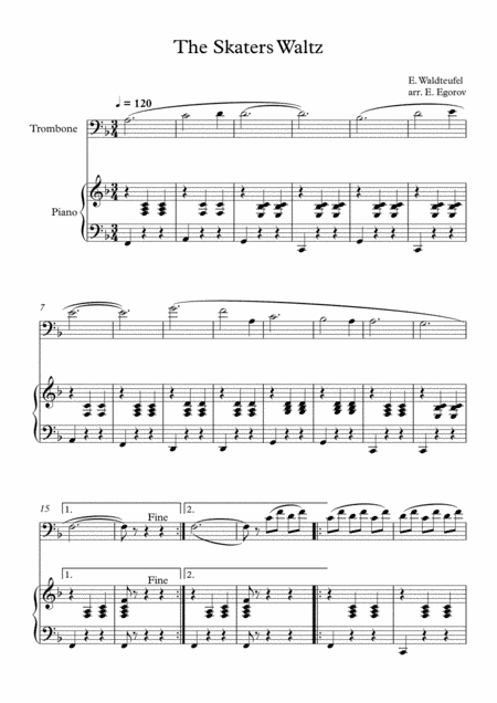 The Skaters Waltz, Emile Waldteufel, For Trombone & Piano (arr. Eugene Egorov)