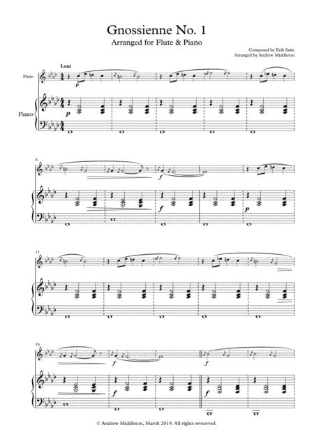 Gnossienne No. 1 arranged for Flute and Piano (arr. Andrew Middleton)