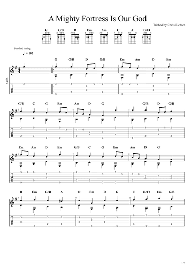 A Mighty Fortress Is Our God (Solo Fingerstyle Guitar Tab) (arr. Chris Richter)
