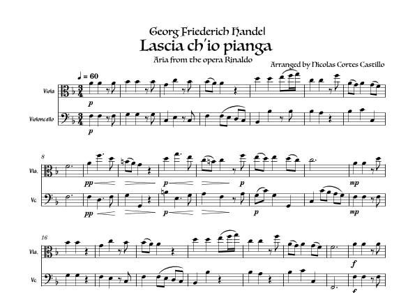 Handel Lascia ch'io pianga for Viola & Cello duet (arr. Nicolas Ernesto Cortes Castillo)