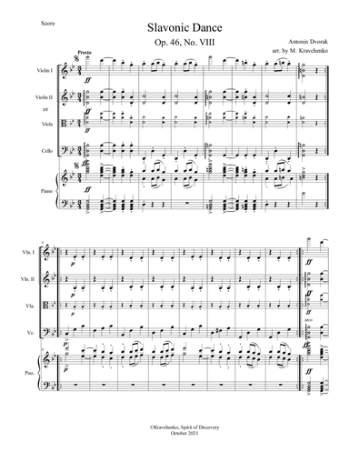 Antonin Dvorak - Slavonic Dance No. 8 arr. for piano quartet (score and parts) (arr. Maksym Kravchenko)