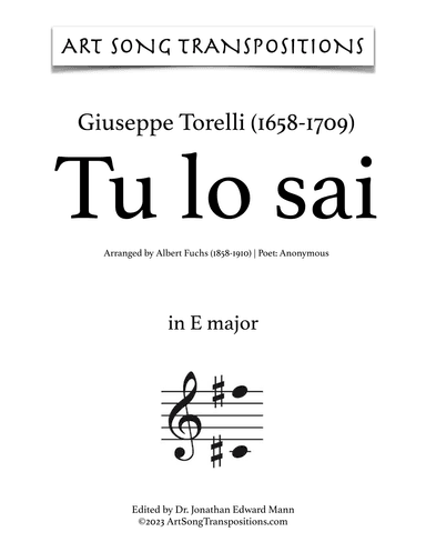 TORELLI: Tu lo sai (transposed to E major and E-flat major) (arr. ArtSongTranspositions.com)
