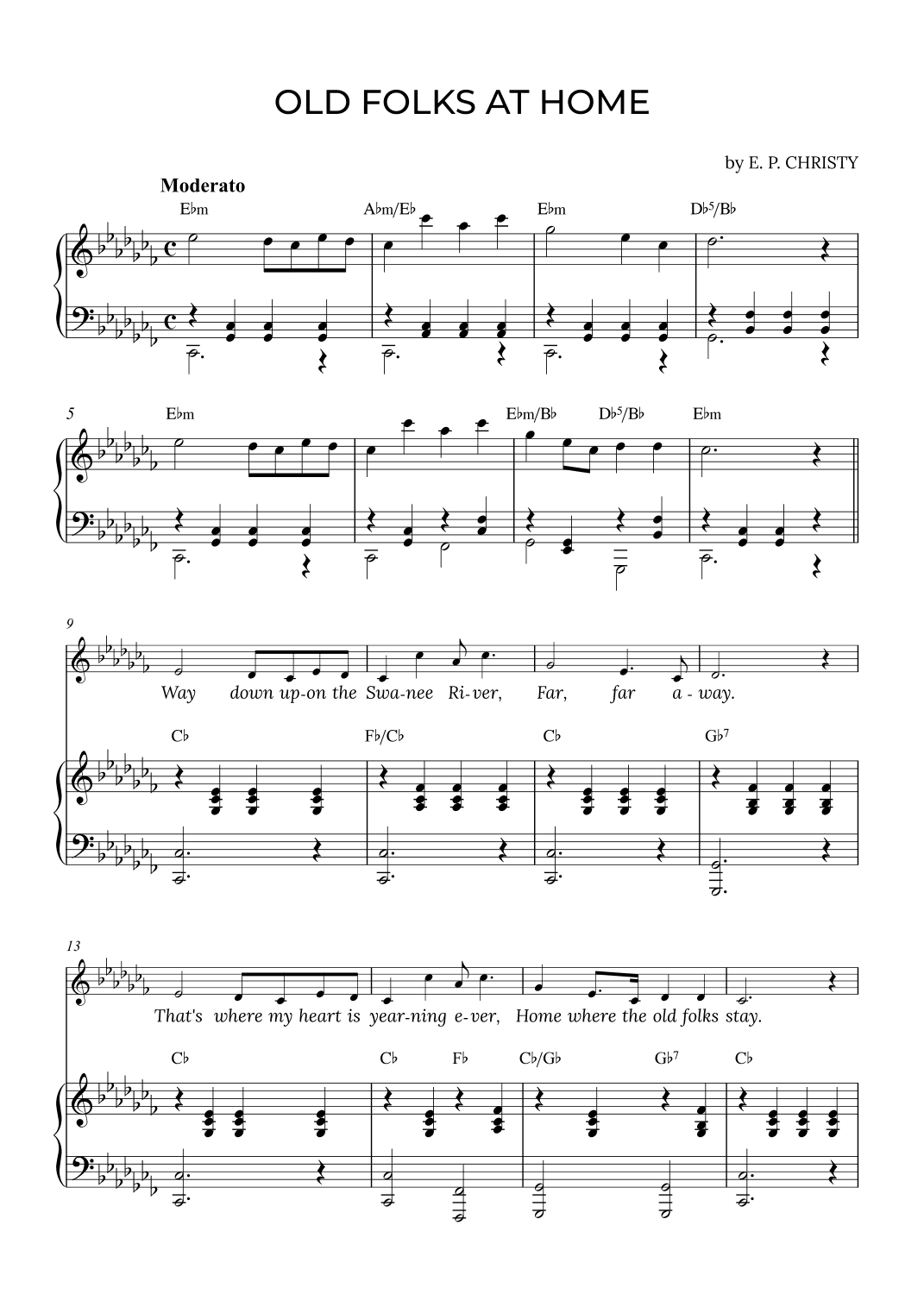 OLD FOLKS AT HOME in Cb with chords (arr. Alex Nunes Rodrigues)