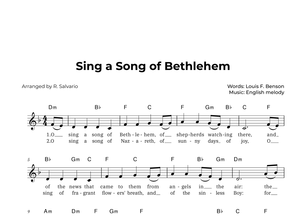 Sing a Song of Bethlehem (Key of D Minor) (arr. R. Salvario)
