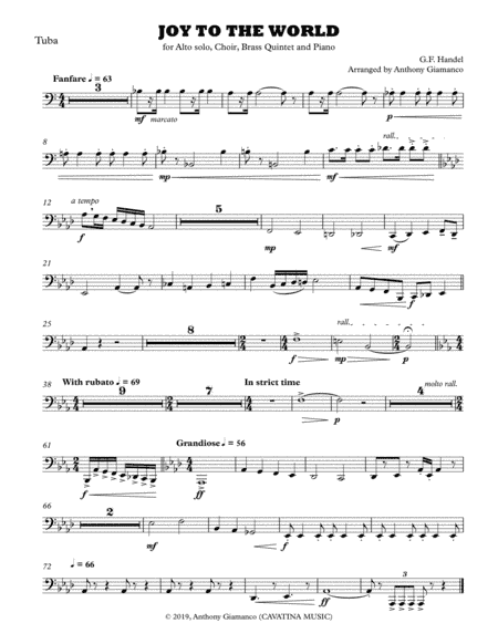 Joy to the World (alto solo, choir, piano, brass quintet) - TUBA PART (arr. Anthony Giamanco)