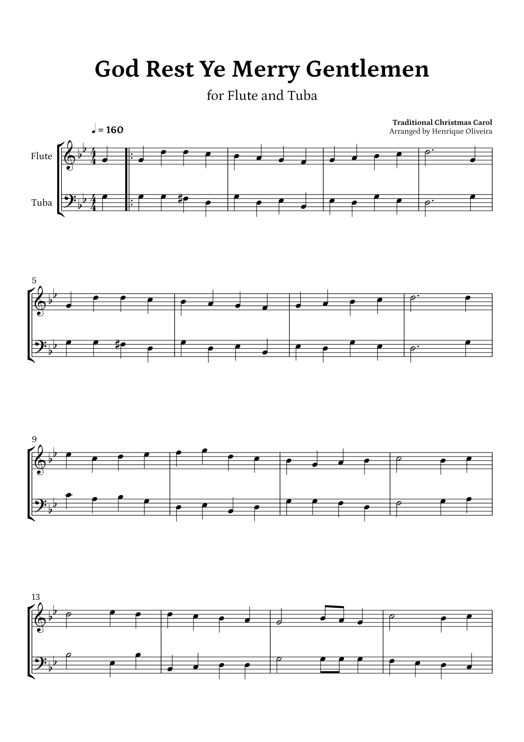 God Rest Ye Merry Gentlemen (Flute and Tuba) - Beginner Level (arr. Henrique Oliveira)