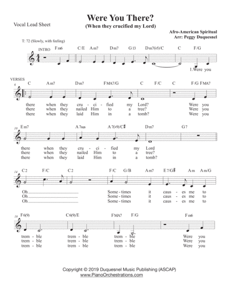 Were You There? (When They Crucified My Lord) Vocal Key - C (arr. Duquesnel Music Publishing)
