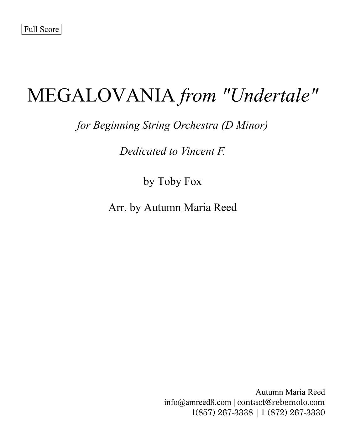 Megalovania (arr. Autumn Maria Reed)