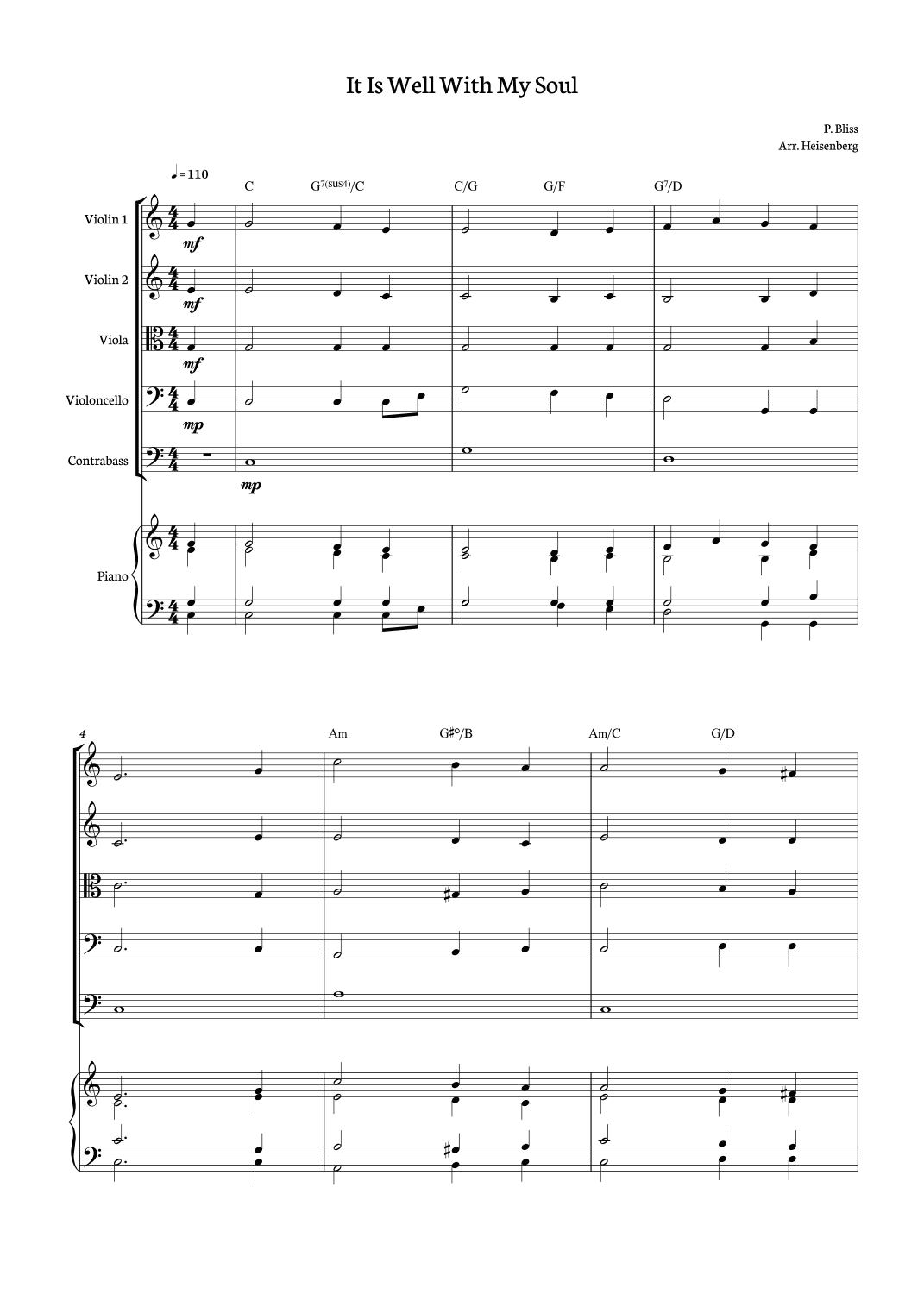 It Is Well With My Soul - P. Bliss for String Quintet (arr. Heisenberg)