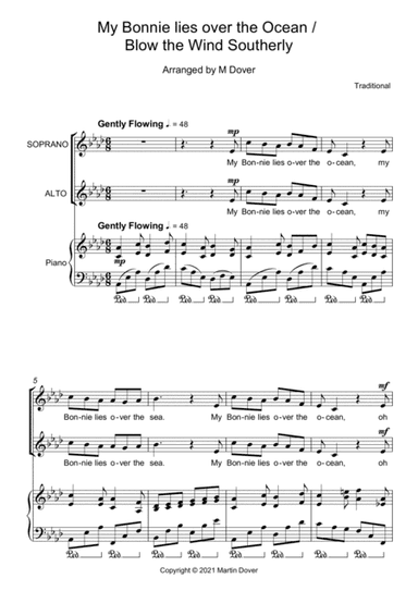 My Bonnie lies over the Ocean / Blow the Wind Southerly - 2 part choir SA Upper Voices (arr. Martin Dover)
