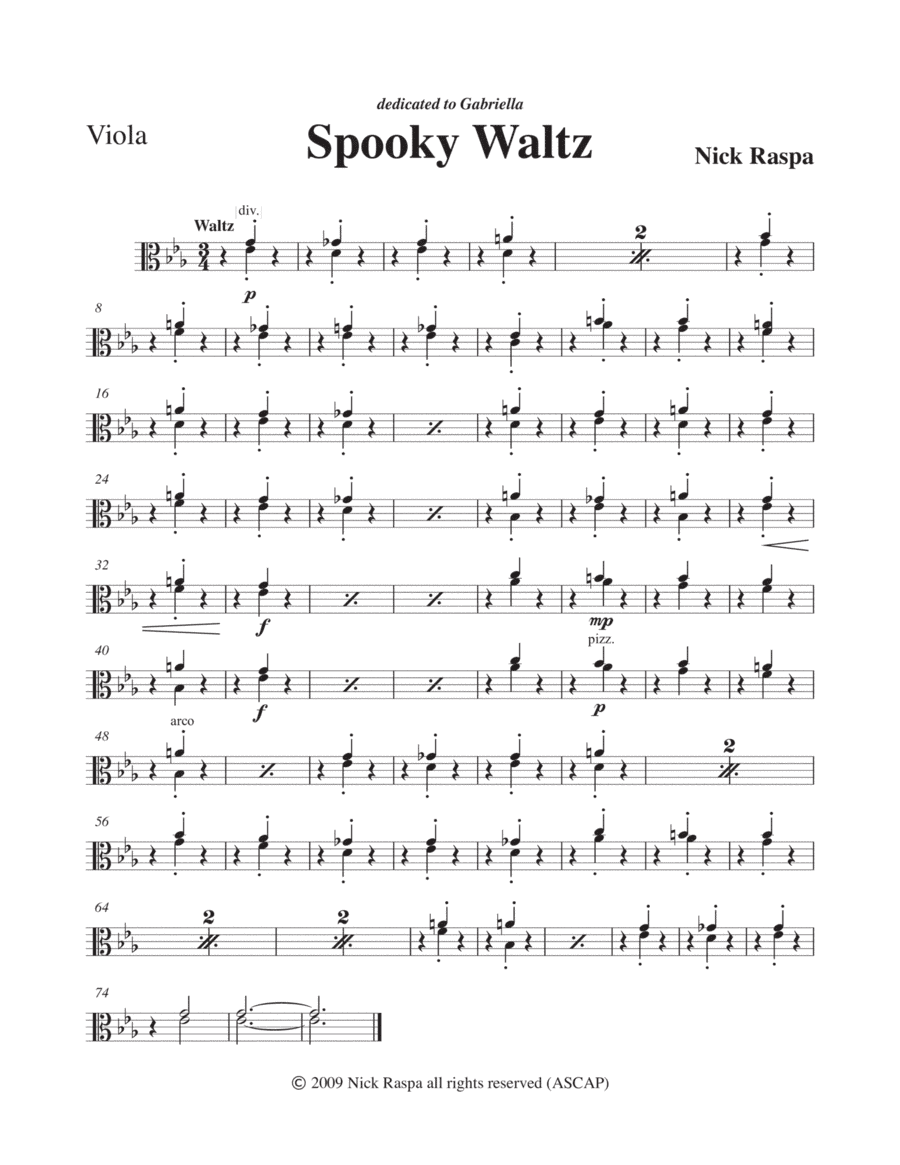 Spooky Waltz from Three Dances for Halloween - Viola part