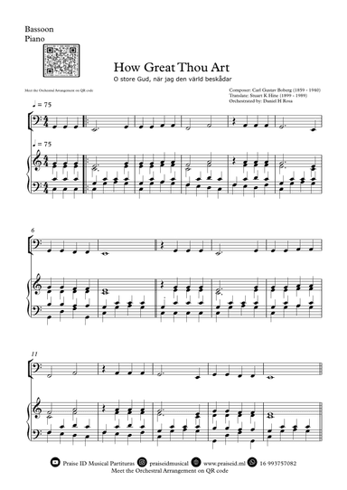 How Great Thou Art - "O store Gud." - Easy Bassoon and Piano (arr. Daniel H Rosa)