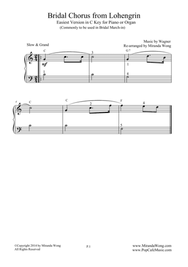 Bridal Chorus - Easiest Piano Version in C Key (Bridal March) (arr. Miranda Wong)