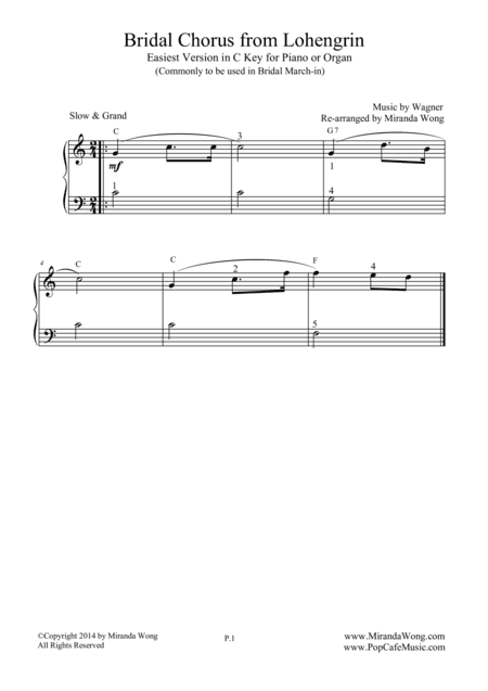 Bridal Chorus - Easiest Piano Version in C Key (Bridal March) (arr. Miranda Wong)