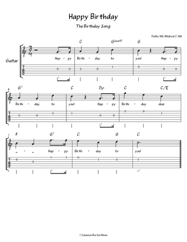 "Happy Birthday" - Guitar w/TAB (arr. Jameson Burton)