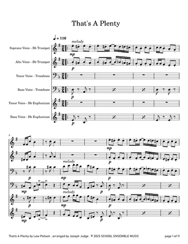 That's A Plenty by Pollack for Brass Quartet in Schools (arr. Joseph Judge)