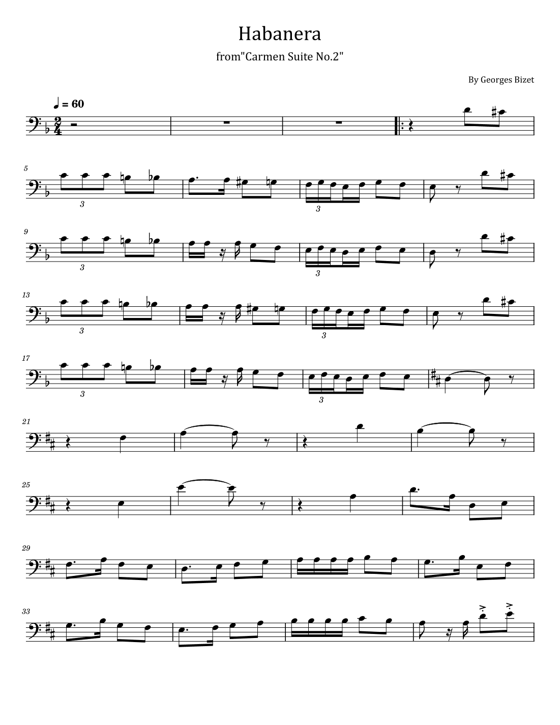 Bizet - Habanera - from"Carmen Suite No.2" - For Tenor Trombone Solo (arr. poon)