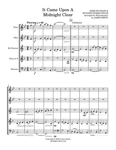 It Came Upon A Midnight Clear for Wind Quintet (arr. James Smith)