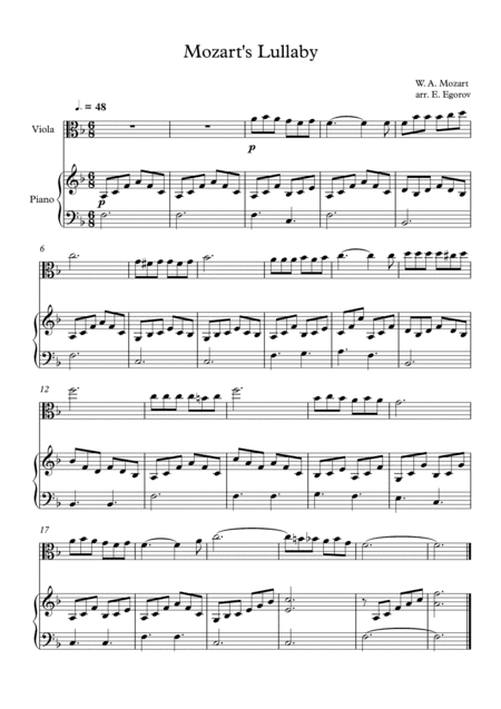 Mozart's Lullaby, For Viola & Piano