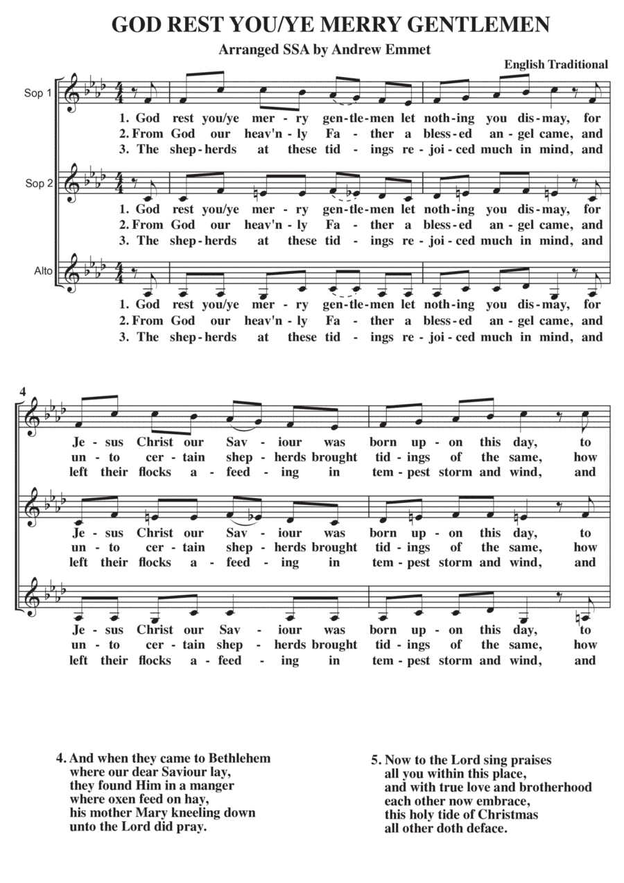 God Rest You/Ye Merry Gentlemen A Cappella SSA (arr. Andrew Emmet)