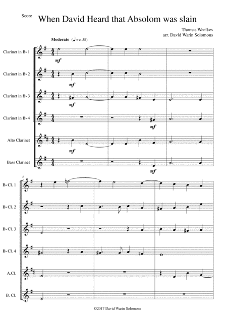 When David heard that Absalom was slain (clarinet sextet) (arr. David Warin Solomons)