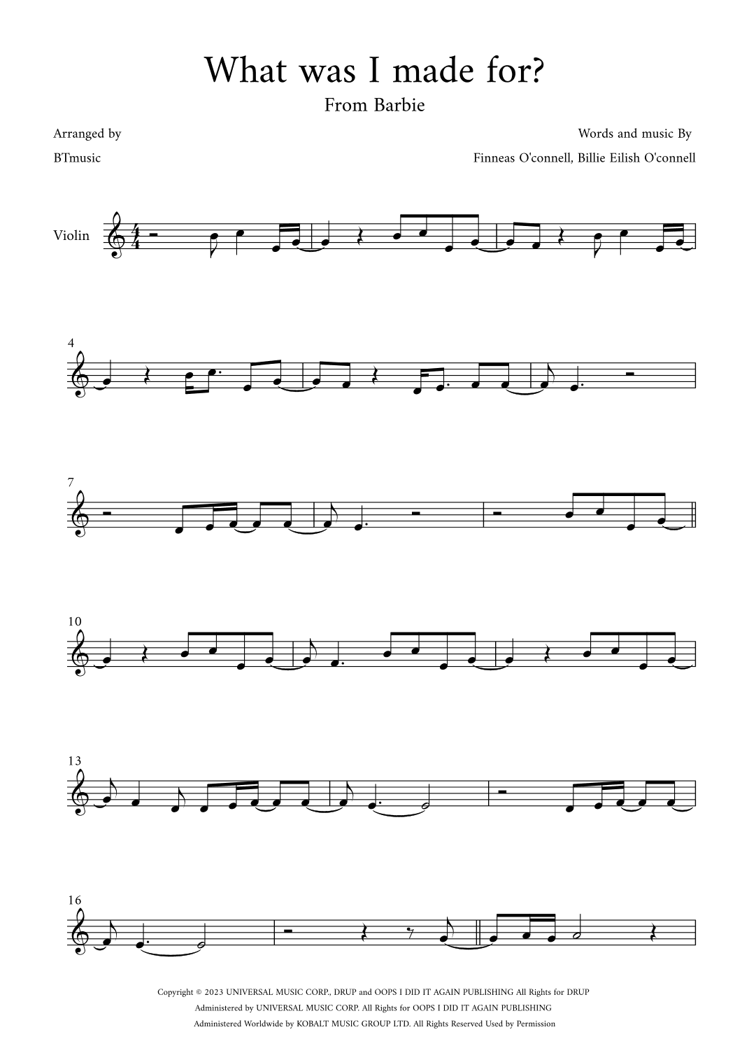What Was I Made For? (arr. BTmusic)