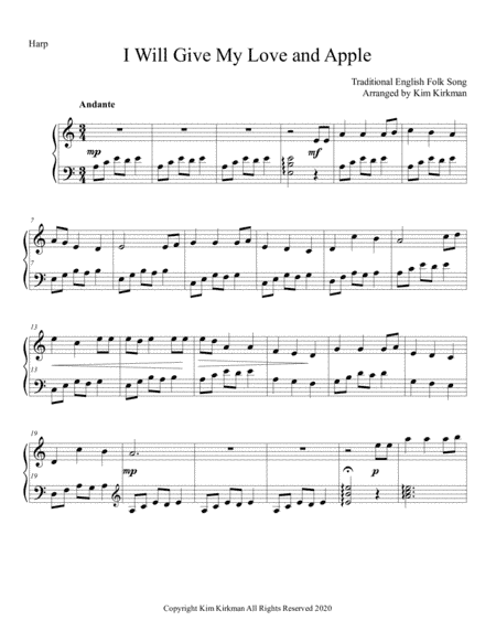 I Will Give My Love an Apple for harp (no levers required) (arr. Kim Kirkman)