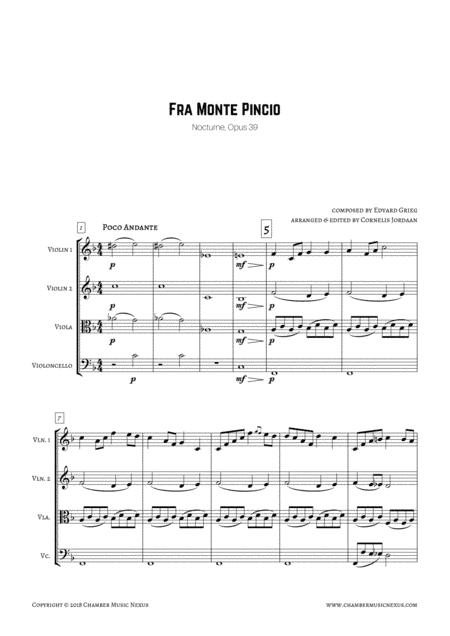 Fra Monte Pincio, Nocturne for string quartet (arr. Cornelis Jordaan)
