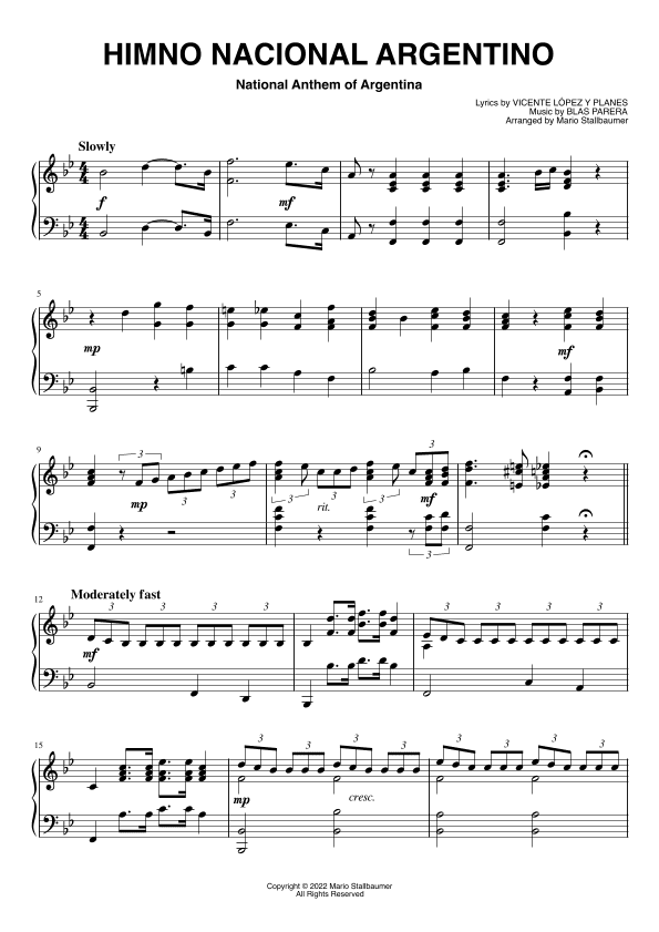 National Anthem of Argentina: Himno Nacional Argentino (arr. Mario Stallbaumer)