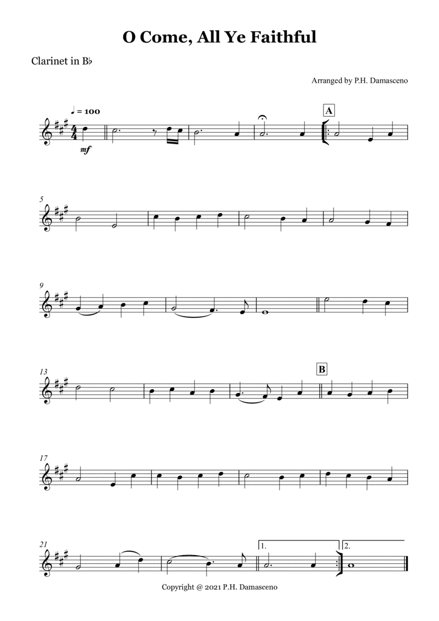 O Come, All Ye Faithful - Clarinet in Bb Solo (arr. P.H. Damasceno)