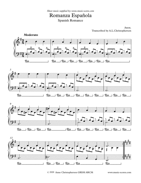 Spanish Romance - Piano (arr. Anne L Christopherson GRSM ARCM)