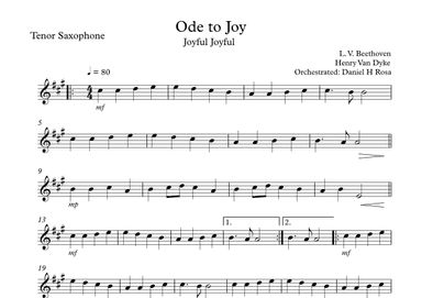 Ode to Joy - Joyful Joyful - Easy Tenor Saxophone (arr. Daniel H Rosa)