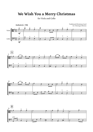 We Wish You a Merry Christmas (Viola and Cello) - Intermediate Level (arr. Henrique Oliveira)