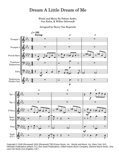Dream A Little Dream Of Me (arr. Henry Von Ruprecht)