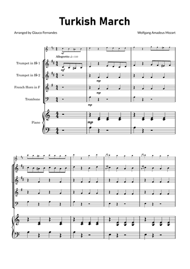 Turkish March by Mozart - Brass Quartet with Piano (arr. Glauco Fernandes)