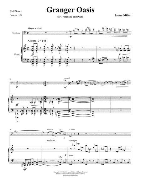 Granger Oasis for Trombone and Piano