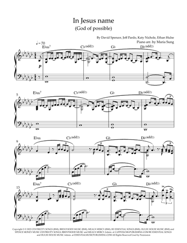 In Jesus Name (god Of Possible) (arr. Maria Sung Music)