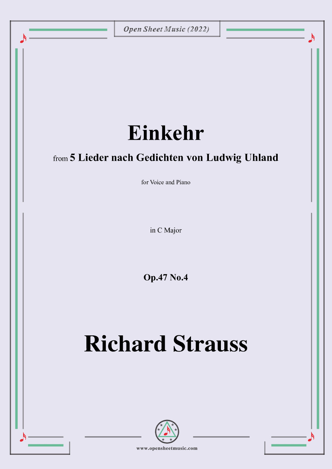 Richard Strauss-Einkehr,in C Major,Op.47 No.4 (arr. OSM Press)