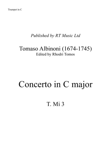 Albinoni - Concerto in C major T.Mi 3. Solo trumpets piccolo trumpet sheet music (arr. Rhodri Tomos)