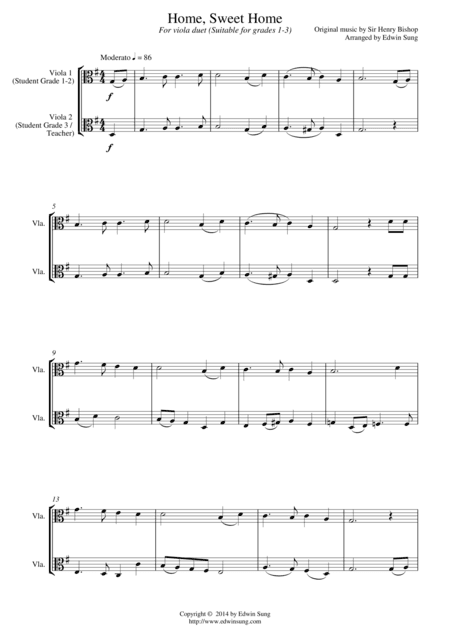 Home, Sweet Home (for viola duet, suitable for grades 1-3) (arr. Edwin Sung)