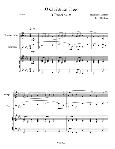 O Christmas Tree (O Tannenbaum) for Trumpet and Trombone Duet with Piano Accompaniment (arr. B. C. Dockery)